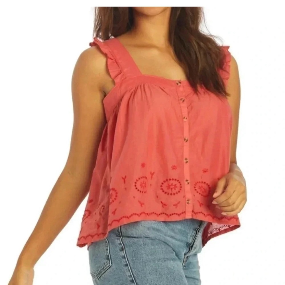O'Neill Orange Flutter Sleeve Blouse with Ruffled Details XS